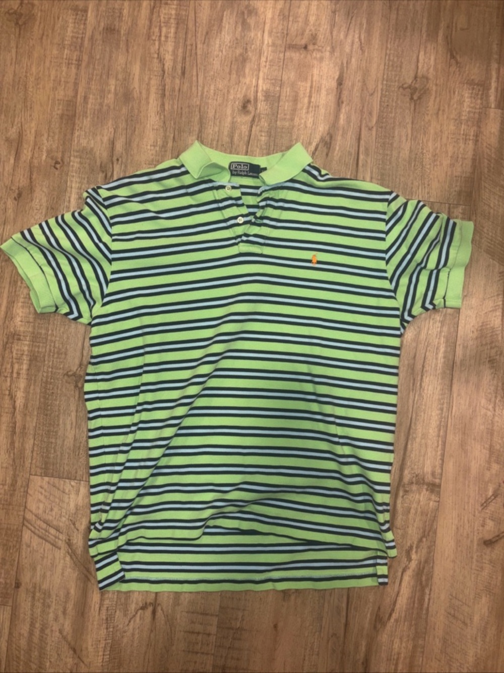 Ralph Lauren Lime Green & Navy Striped Polo Shirt for Kids